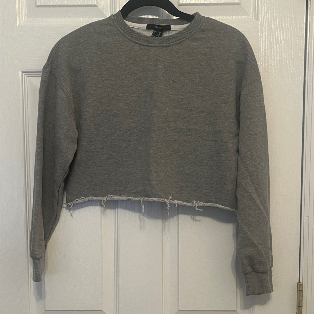 Forever 21 Charcoal Distressed Cropped Hoodie